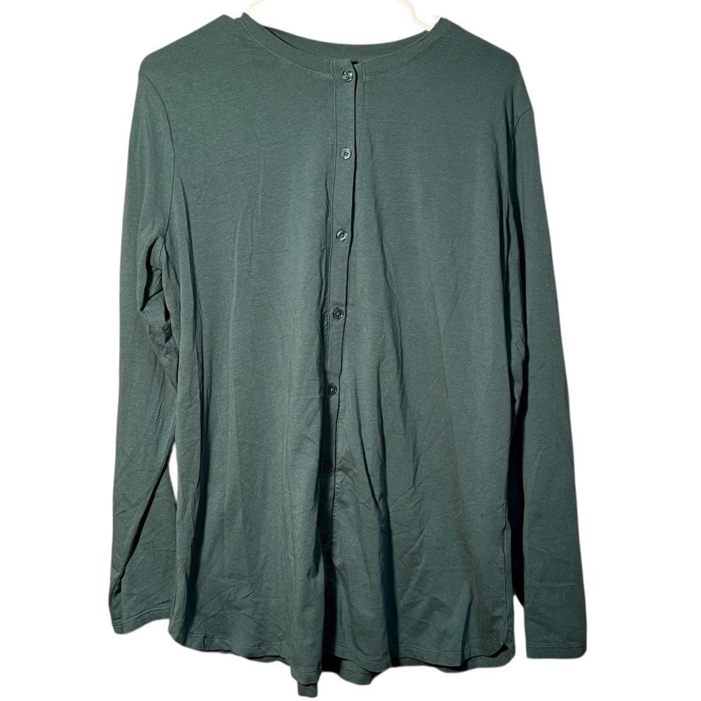 D&Co Essentials Women's Sz Large Lightweight Cardigan Green Button Down Crewneck